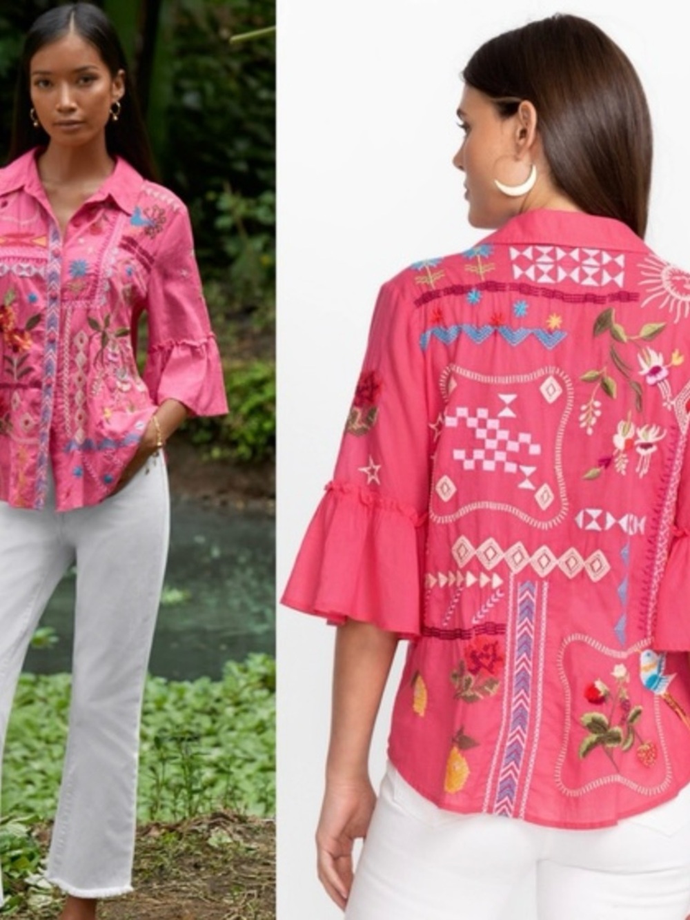 Johnny Was The Lyonne Ruffle Sleeve Shirt Sz Lg